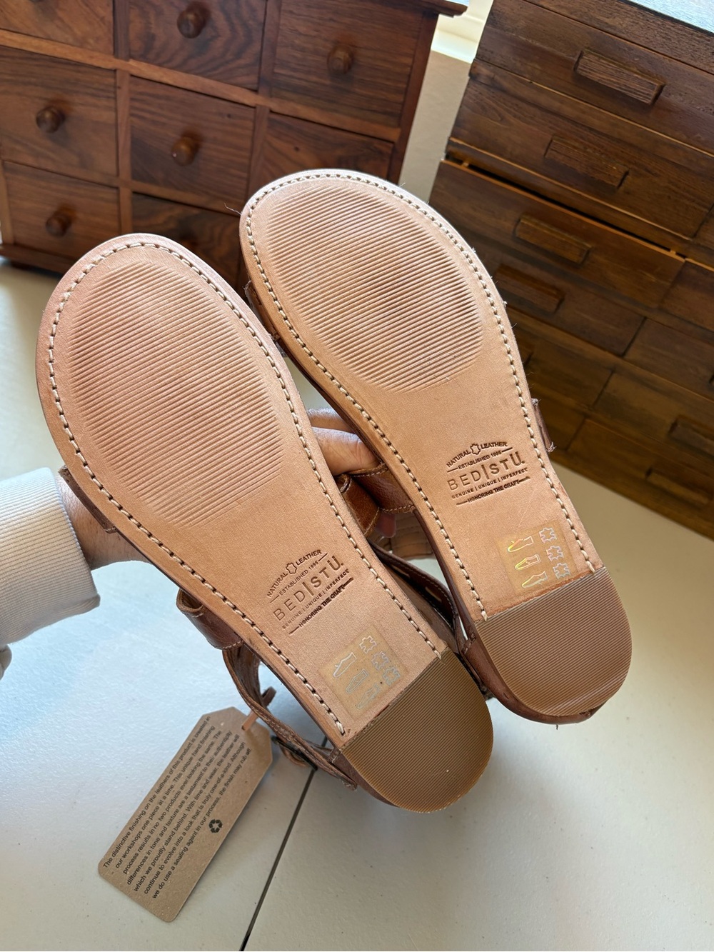 Bed|Stü Artemis strappy leather back-zip sandals NWT cognac size 10 - Picture 7 of 9